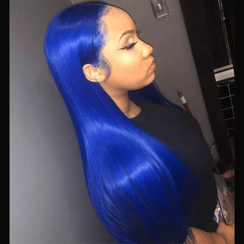 Sky Dark Blue Color Straight 13X4/4*4/T-part Lace Front Wig EverGlow Human Hair - EVERGLOW HAIR
