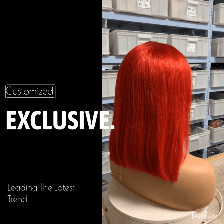 Super Affordable Red Color Bob Straight 13X4/4*4/T-part Lace Front Human Hair Wig - EVERGLOW HAIR