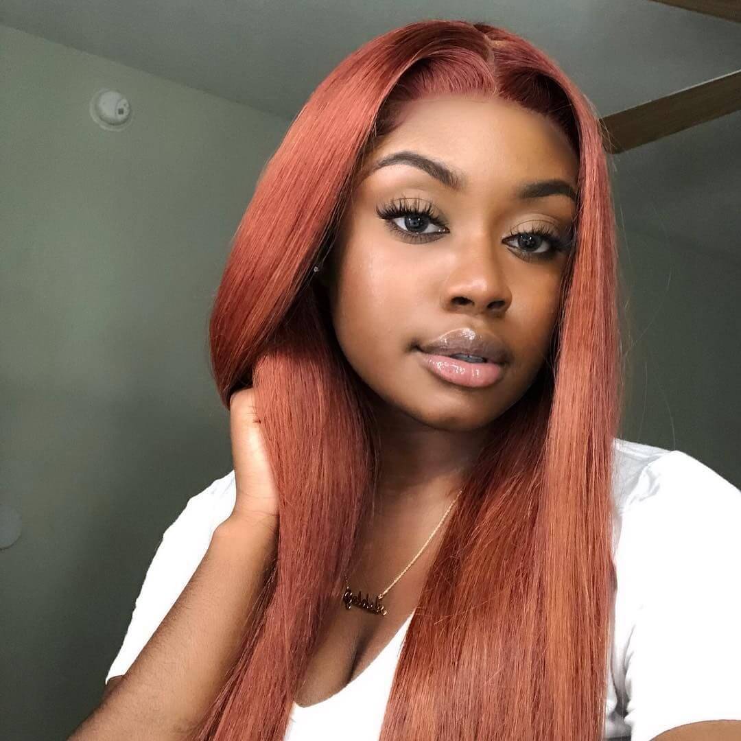 Dark Ginger Color Straight 13X4 Lace Front Wig - EVERGLOW HAIR