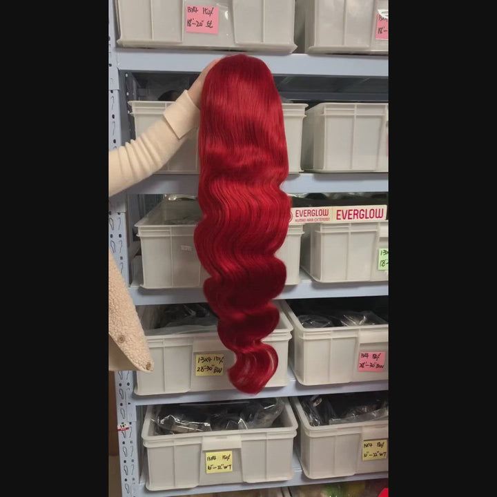 Hot Red Color Body Wave Lace Frontal Wig