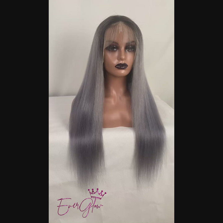 Ash Gray Color Straight 13X4 Lace Frontal Wig EverGlow Human Hair