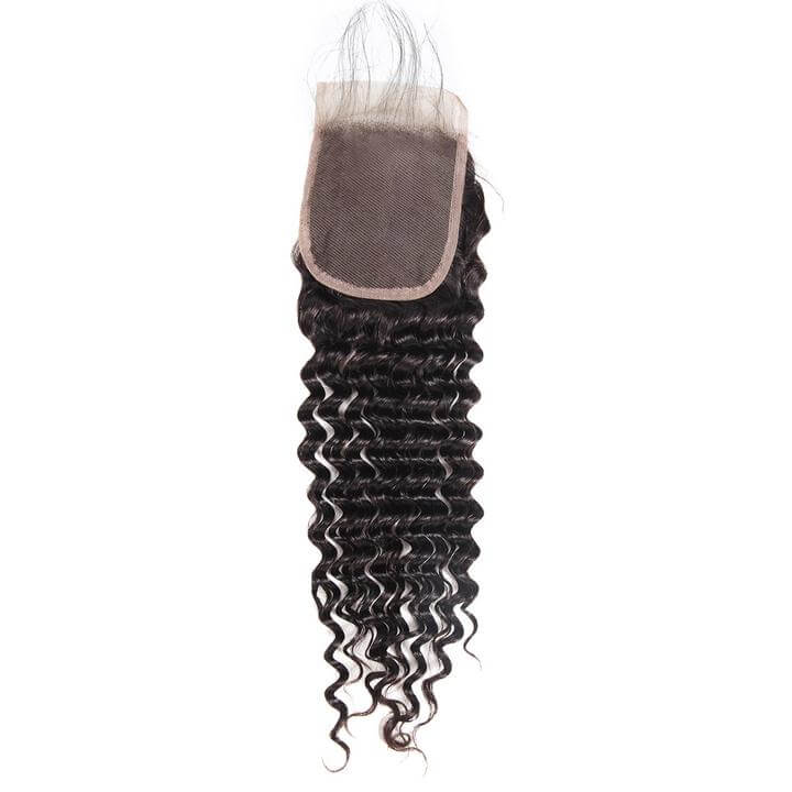 Brazilian Deep Wave 3 Bundles with 4*4 Lace Closure Natural Black EverGlow Hair - EVERGLOW HAIR