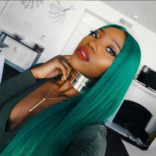 Jade Green Color Straight 13X4 Lace Frontal Wig EverGlow Human Hair - EVERGLOW HAIR