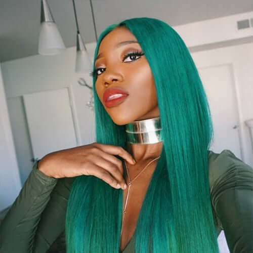 Jade Green Color Straight 13X4 Lace Frontal Wig EverGlow Human Hair - EVERGLOW HAIR