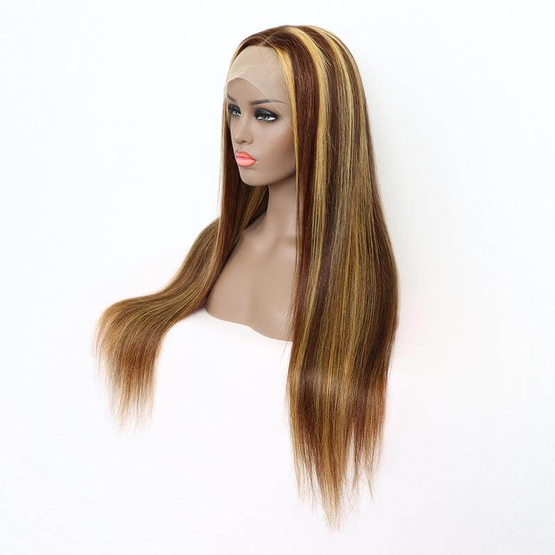 Honey Blond Highlight Piano Color P4/27 Straight Lace Wig