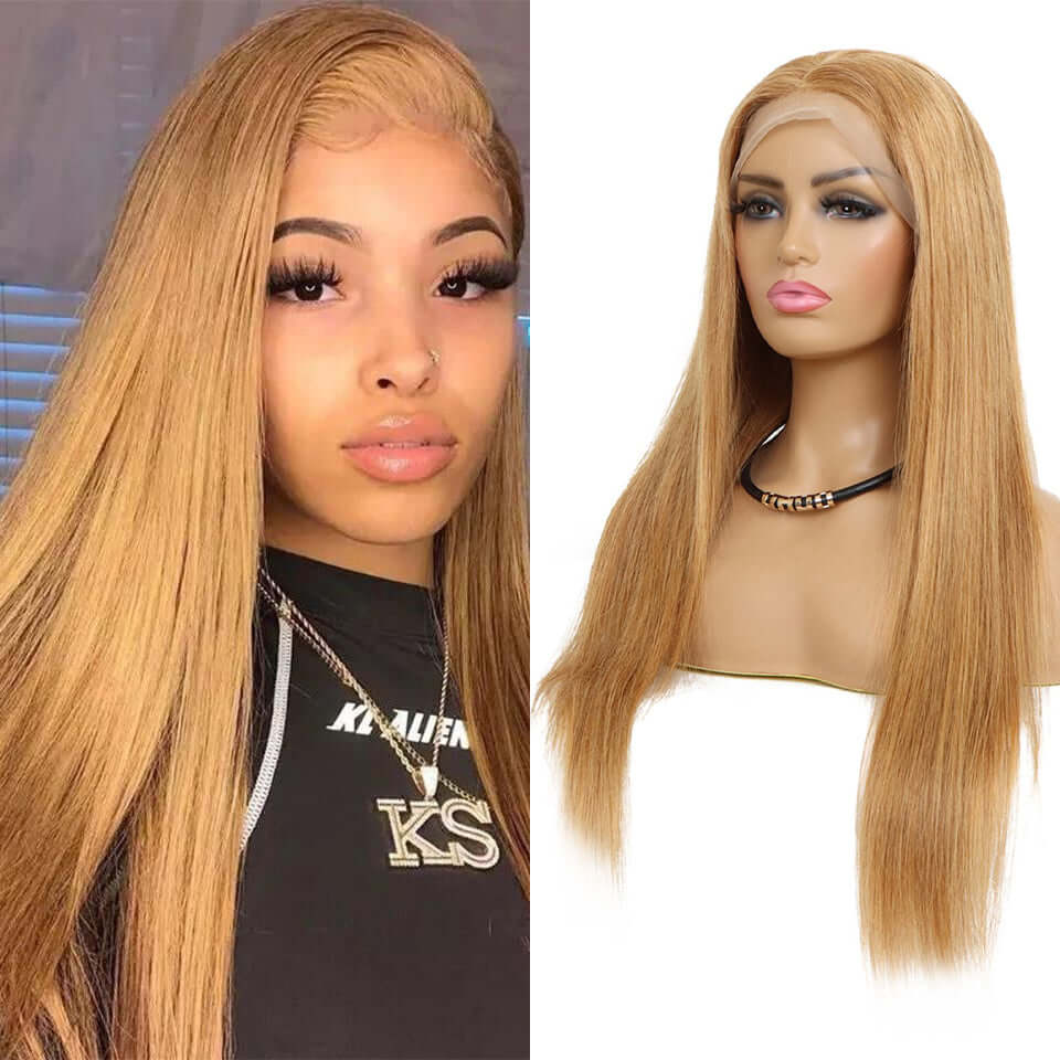 Honey Blond Color #27 Straight 13x4 Lace Frontal/4x4 Lace Closure Wig - EVERGLOW HAIR