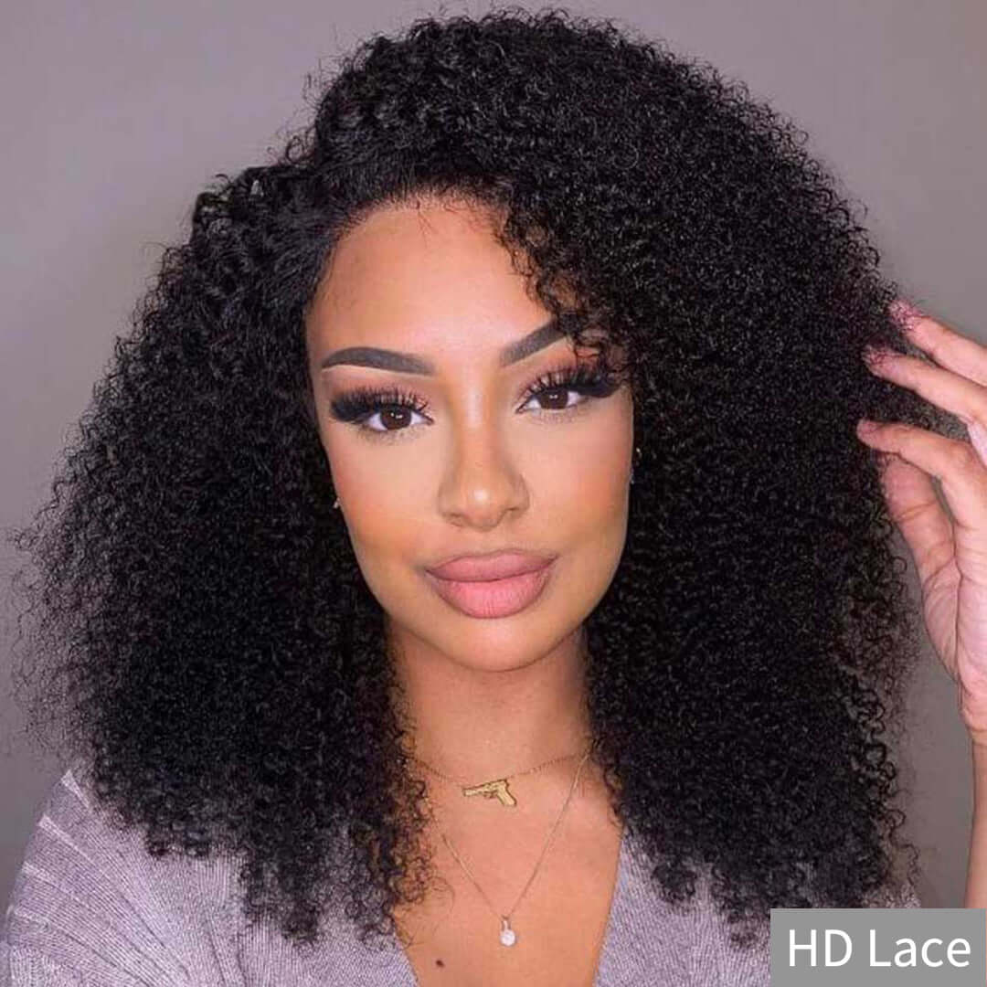 HD Undetectable 13x4 Lace Frontal/4x4 Lace Closure Kinky Curly Wig Natural Black - EVERGLOW HAIR