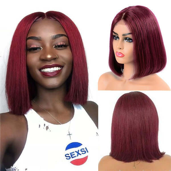Burgundy Straight Bob 13x4 Lace Frontal Wig EverGlow Human Hair