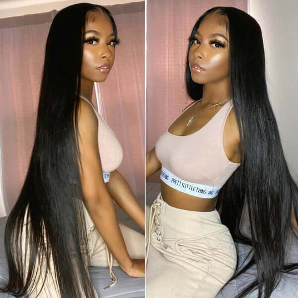 Super Long Length Straight 13x4 Lace Front Wig Natural Black EverGlow Human Hair - EVERGLOW HAIR