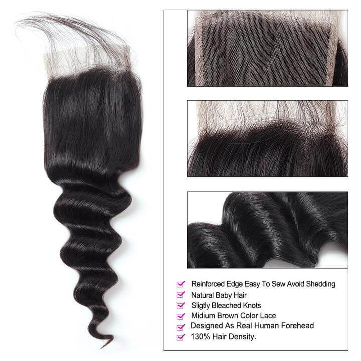 Brazilian Loose Deep Wave 3 Bundles with 4*4 Lace Closure Natural Black EverGlow Hair - EVERGLOW HAIR