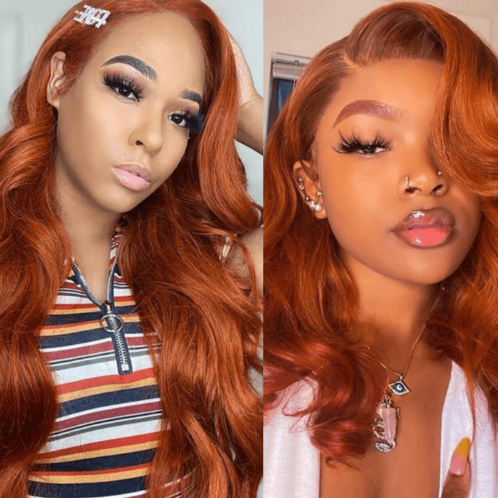 Fashion Orange Color Body Wave 13X4 Lace Frontal Wig - EVERGLOW HAIR