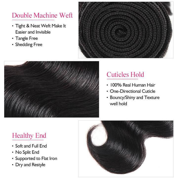 Brazilian Body Wave 4 Bundles with 4*4 Lace Clousre Natural Black EverGLow Hair - EVERGLOW HAIR