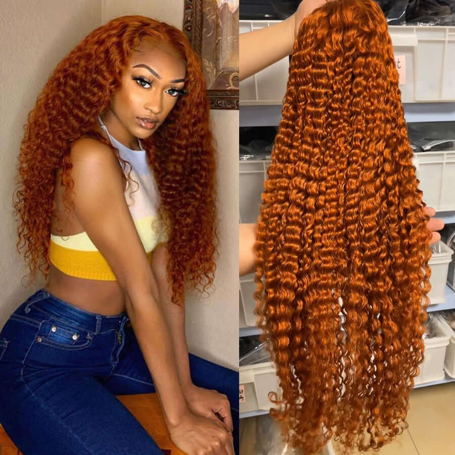 Fashion Orange Color Deep Curly Lace Frontal Wig - EVERGLOW HAIR
