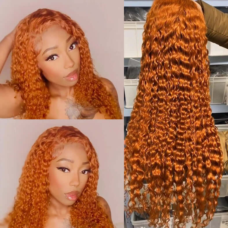 Fashion Orange Color Water Wave Lace Frontal Wig - EVERGLOW HAIR