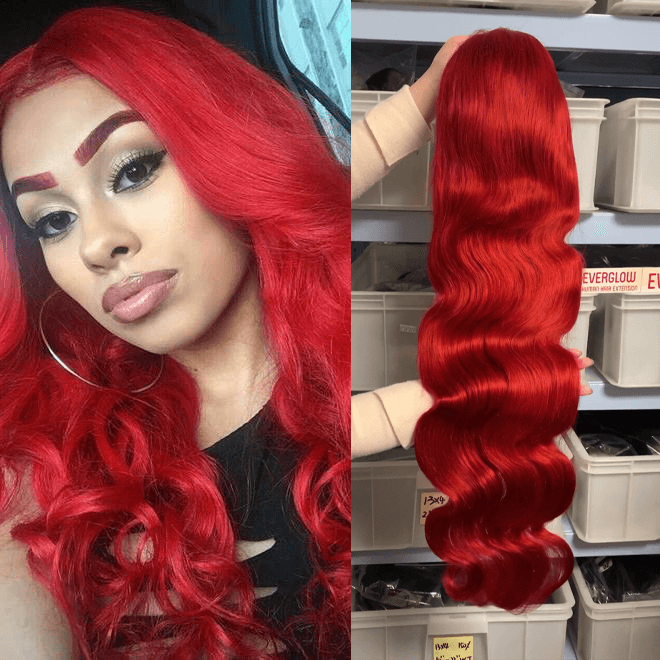 Hot Red Color Body Wave Lace Frontal Wig - EVERGLOW HAIR
