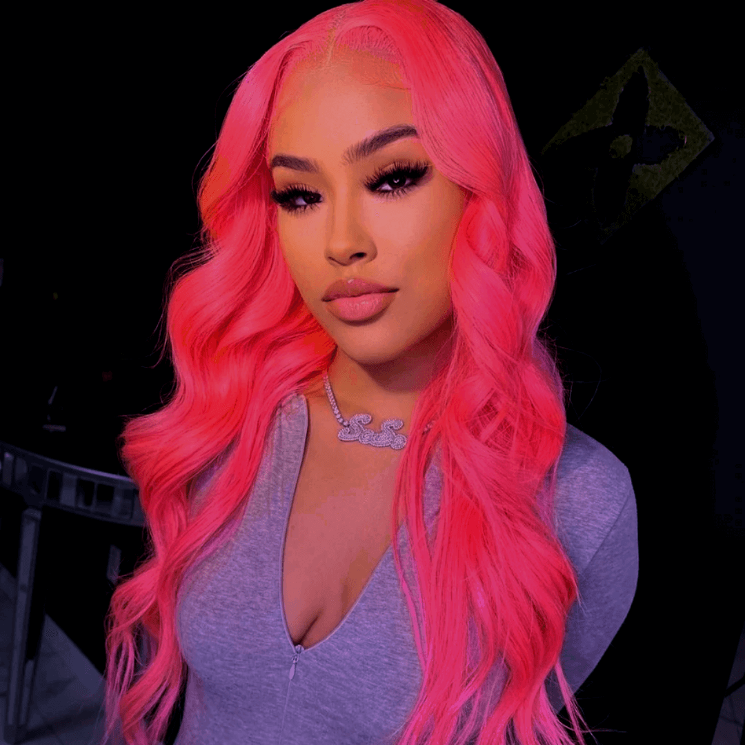 Rose Pink Color Body Wave 13x4 Lace Frontal Wig EverGlow Human Hair
