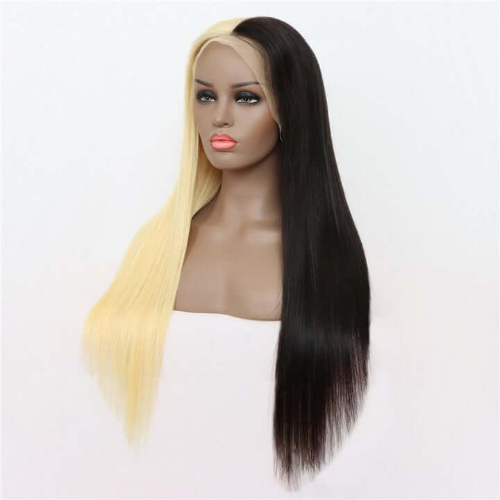 Half 613 Half Black Color Straight 13x4 Lace Frontal Wig - EVERGLOW HAIR