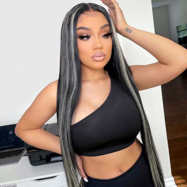 Customized 613 Highlight Black Straight Lace Wig 613/Black