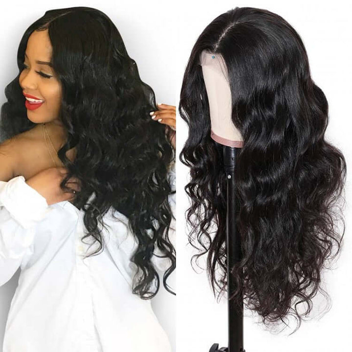 Body Wave 13x6 Lace Frontal Wig Natural Black Human Hair Wig – EverGlow ...