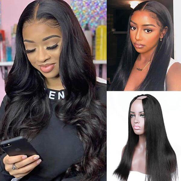 Brazilian Straight U-Part Lace Wig Natural Black EverGlow Human Hair - EVERGLOW HAIR
