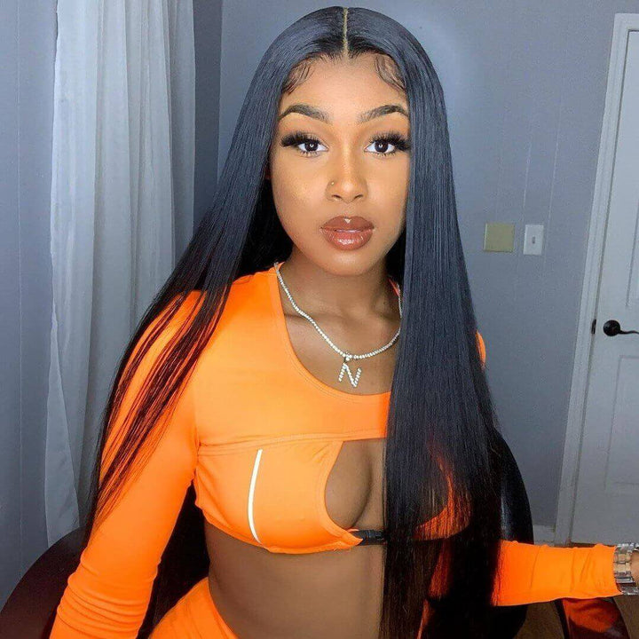 Brazilian Silky Straight 13x6 T part Invisible Lace Front Wig Natural Black EverGlow Human Hair - EVERGLOW HAIR