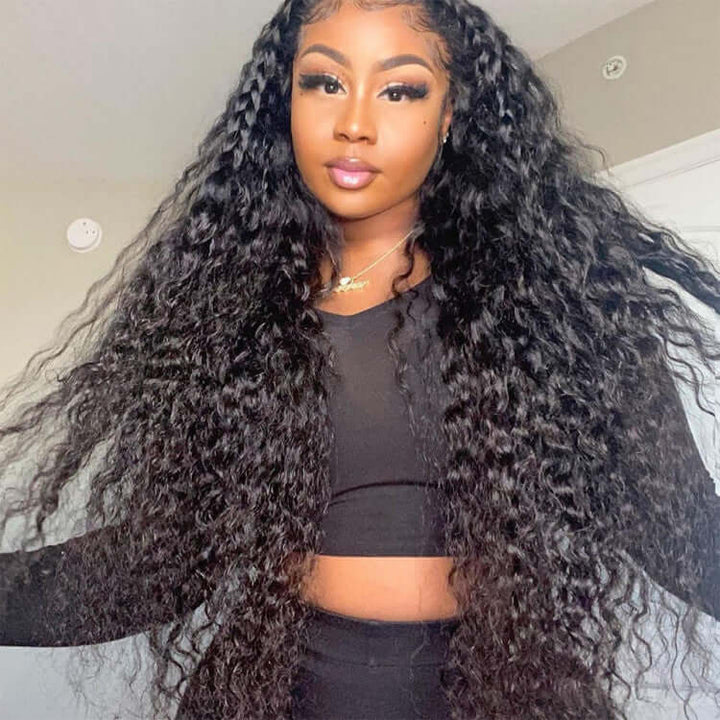 Super Long Length Water Wave 13x4 Lace Front Wig Natural Black EverGlow Human Hair - EVERGLOW HAIR