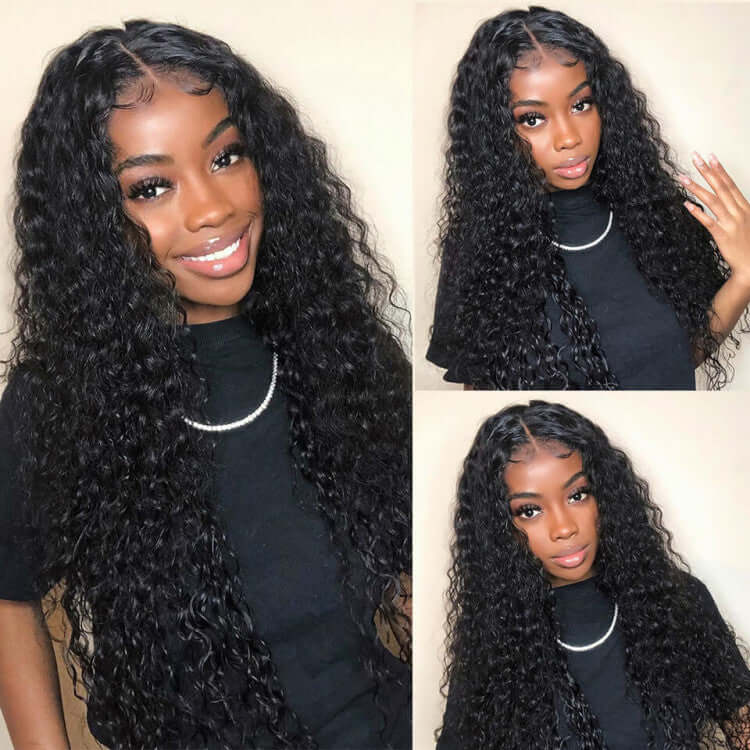 Super Long Length Water Wave 13x4 Lace Front Wig Natural Black EverGlow Human Hair - EVERGLOW HAIR